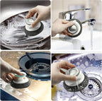 2Pcs Stainless Steel Wool Scrubber with Handle, Heavy Duty Pot Scrubbers Dish Scrubber Cleaning Brush Wash for Dish, Stainless Steel Scrubbing Brushes Cleaning Supplies for Pots, Pans, Grills, Sink