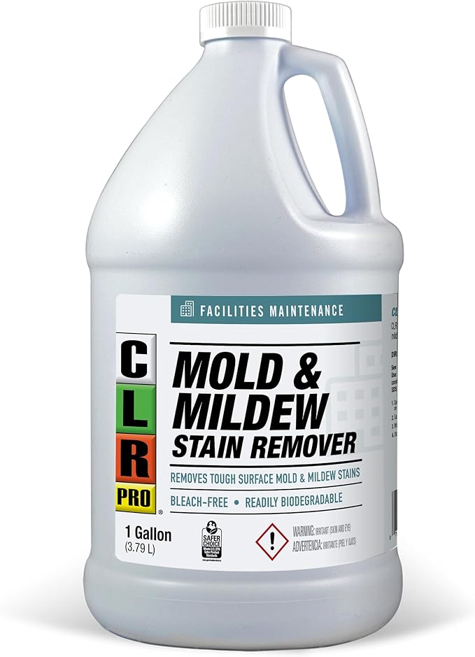 CLR PRO Heavy Duty Bleach-Free Mold and Mildew Stain Remover, 1 Gallon Bottle, Unscented Multi-Surface Stain Remover, Works on Tile, Wood, Concrete, Glass and More