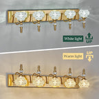 Modern Glass Crystal Vanity Light - Vintage Bathroom Lighting Fixtures Over Mirror, 5 Light Vanity Lights G9 Bulb (35.43 Inch, Gold)