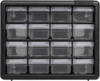 Akro-Mils 16-Drawer Plastic Drawer Storage Cabinet for Garage Organization, Beads, Makeup Organizer, Building Bricks Storage, Teacher Toolbox, 10-1/2-Inch W x 6-1/2-Inch D x 8-1/2-Inch H, 10116 Black