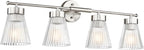 4-Light Bathroom Vanity Light Fixtures, HWH Brushed Nickel Bathroom Vanity Lighting Modern Vanity Light Over Mirror with Clear Striped Glass Shade, 5HZG97B-4W BN