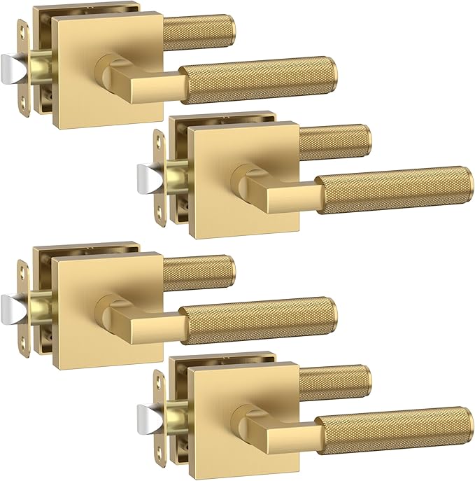 Asidrama 4 Pack Champagne Bronze Passage Door Handles, Door Lever with Door Knobs Indoor for Bedroom or Bathroom, Heavy Duty Door Handles Interior with Locks for Left Right Sided Doors