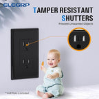 ELEGRP Decorator Wall Receptacle Outlet, Tamper Resistant 15A 125V Standard Electrical Wall Outlet, Residential Grade, Self-grounding, with Screwless Wall Plate, UL (50 Pack, Glossy Black)