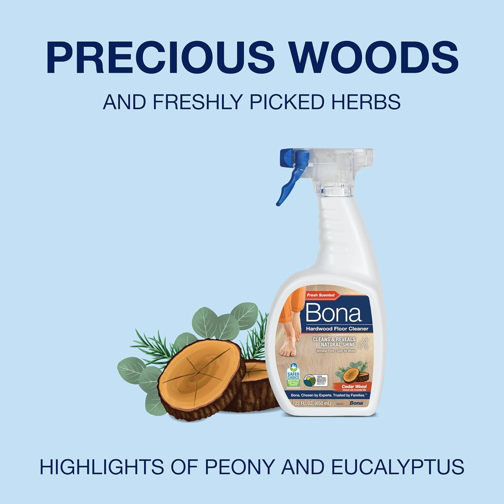 Bona Hardwood Floor Cleaner Spray - 32 fl oz - Cedar Wood Scent - Refillable - Residue-Free Floor Cleaning Solution for Wood Floors