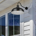 Outdoor Gooseneck Barn Lights,14 Inch Dome Outdoor Wall Sconce Farmhouse Exterior Wall Mount Light Vintage Wall Lighting Fixture Industrial Black Wall Lantern for Porch, Entryway, Garage, 2 Pack