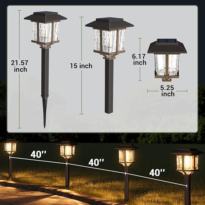 XMCOSY+ Solar Pathway Lights Outdoor, 2-Tone LED Waterproof Garden Outdoor Lighting for Yard Stainless Steel & Glass Solar Powered Landscape Walkway Driveway Decor (Warm White)
