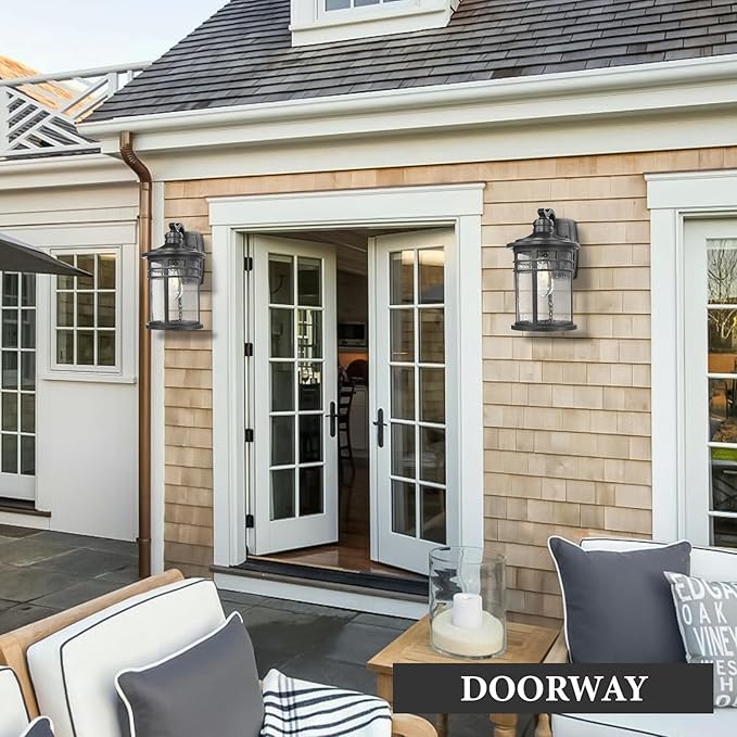 Darkaway 2 Pack Large Outdoor Porch Lights Wall Mount, 15inch Outdoor Light Fixtures Sconces Wall Lighting with Seeded Glass Exterior Lights for Patio Yard House Hallway Doorway Garage