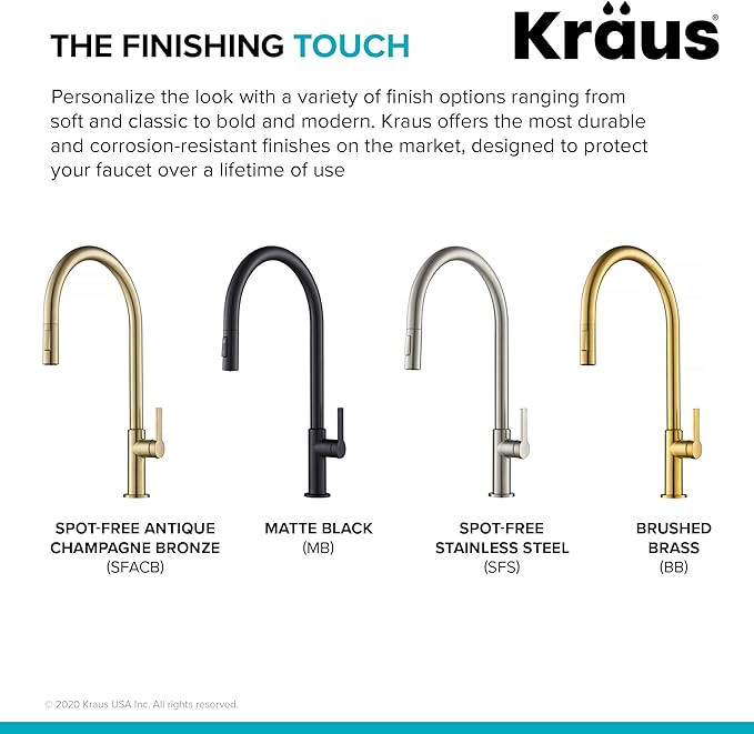 KRAUS Oletto High-Arc Single Handle Pull-Down Kitchen Faucet in Brushed Brass, KPF-2821BB