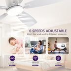 52inch Flush Mount Ceiling Fans with Lights and Remote/APP Control, Dimmable LED, Reversible DC Motor, Noiseless, Low Profile White Ceiling Fan for Livingroom, Indoor/Outdoor Use