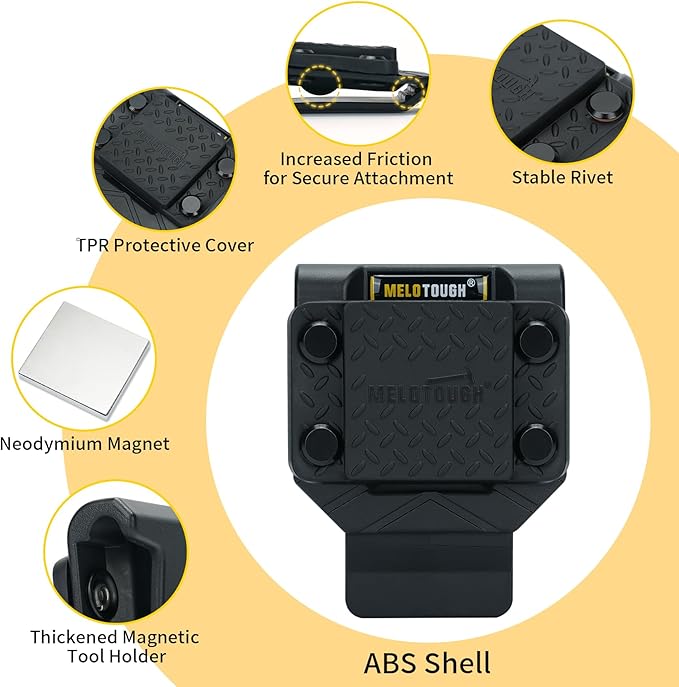 MELOTOUGH Magnetic Tool Holder Strong Magnetic Belt Clip for Screws,Nails,Wrench,Hammer,Pliers,Screwdriver,Trowel,Sockets - Fits Up to 2.7" Belt (Black)
