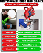 20V Cordless Electric Drain Snake, 25Ft Replaceable Cable with 2.0Ah Battery & Fast Charger, Storage Bag & Gloves, Snake Drain Hair Removal Tool with LED Light for Sink&Sewer 3/4"-2" Pipe