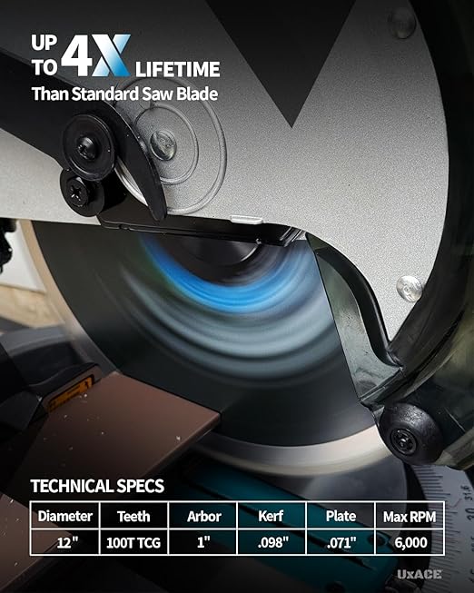 12-Inch 100-Tooth Circular Saw Blade, 1-Inch Arbor, Aluminum, Non-Ferrous Metal Cutting Blade, Carbide Tip, Thin Kerf, for Medium Aluminum, Plastic, Composite