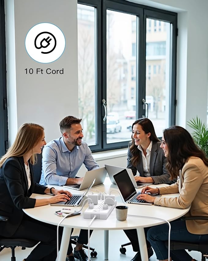 16 Outlets Surge Protector Power Strip, HANYCONY 5 Ft Flat Plug Heavy Duty Extension Cord with 16 Outlets 4 USB Ports(2 USB C), 2700 Joules, Wall Mount for Home Office, ETL Listed, White