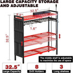Large Power Tool Organizer Cart with Charging Station 8 Drill Holder Garage Storage Standing Heavy Duty and Stability Storage Rack Utility Tool Shelf (Red)
