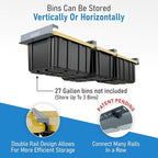 HANDT Overhead Garage Storage Rack, Connectable Heavy Duty Metal Ceiling Rails For Garage Storage Organization Shelving System, Hanging Racks For Tote Containers, Supports Up To 3 Bins, 2 Sets Gray