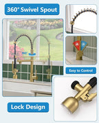 Fapully Single Handle High Arc Brushed Gold Pull Down Kitchen Faucet LED,Single Level Kitchen Sink Faucets with Pull Down Sprayer