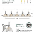 Vintage Bathroom Vanity Light, 5-Light Chrome Vanity Lighting Fixture with Flower Glass Shade, Bathroom Lighting Fixtures Over Mirror