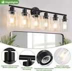 6-Light Bathroom Light Fixtures, Black Modern Vanity Lights with Clear Glass Shade, Bathroom Wall Lamp for Mirror Kitchen Living Room Hallway Cabinet Porch