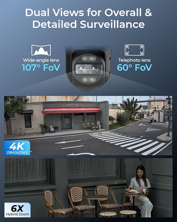 REOLINK 4K PTZ Wi-Fi 6 Security Camera System with Auto-Zoom Tracking, 6X Hybrid Zoom, 360° Coverage, Spotlight Color Night Vision, AI Detection, No Monthly Fees, 2TB HDD NVR with 2X TrackMix WiFi