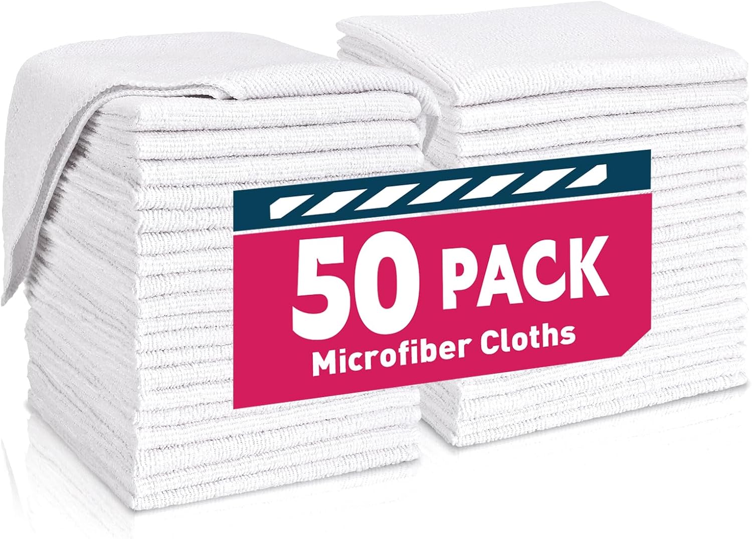 White Microfiber Towels- 50 Pack, Microfiber Cleaning Cloths Bulk, Microfiber Towels for Cars, Cleaning Rags (12x12 inches)