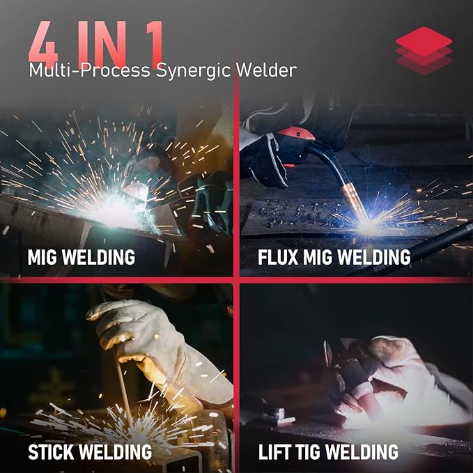 YESWELDER Gas Gasless 160A Multiprocess MIG Welder, Flux Core/MIG/Lift TIG/Stick ARC Welder 4 in 1 Welding Machine, Synergic Control 110V/220V Dual Voltage