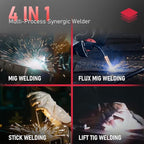 YESWELDER Gas Gasless 160A Multiprocess MIG Welder, Flux Core/MIG/Lift TIG/Stick ARC Welder 4 in 1 Welding Machine, Synergic Control 110V/220V Dual Voltage