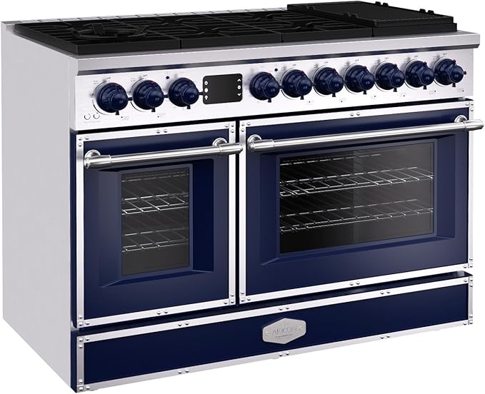 Akicon 48" Freestanding Gas Cooktop Oven Combo, Features 8 Sealed Burners, 6.7 Cu.ft Rapid Convection Oven, Convertible Fuel (NG/LP), Durable Cast Iron Grating (CBSCBSB1)