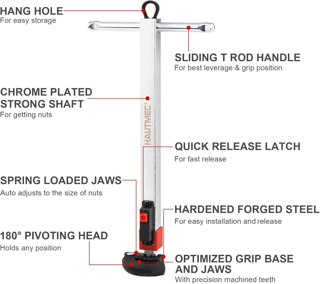 HAUTMEC 11-18inch Telescoping Basin Wrench, Sink Faucet Wrench for Tight Spaces with Replaceable Jaws Capacity 1-1/4''to 2-1/2", Plumber Wrenches for Faucet Hex Nuts Install and Repair Under Sink