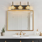 Bathroom Light Fixtures, Modern Glass Crystal Vanity Light Vintage Bathroom Lighting Fixtures Over Mirror 3 Light Vanity Lights G9 Bulb (19.68 Inch, Black Gold)