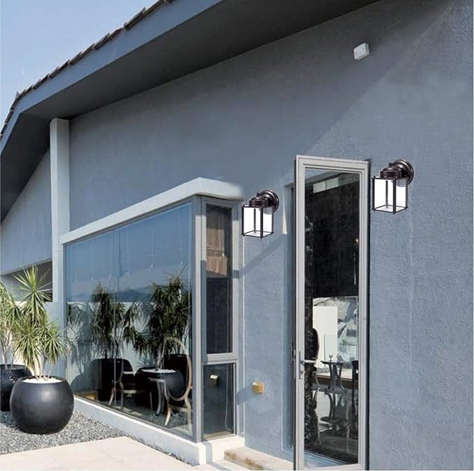 LIT-PaTH Outdoor LED Wall Lantern, Wall Sconce as Porch Lighting Fixture, 5000K Daylight White, 9.5W 800 Lumen, Aluminum Housing Plus Glass, Bronze Finish-2 Pack