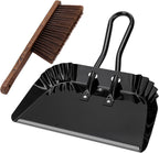 17In Extra Large Dust pan and Brush Set,Commercial Heavy-Duty Dust Pans and Wood Broom,Clip on Dust Pan Metal Edge Flat Against Floor for Patio/Pet/Car/Outdoor-Rubber Coated Easy to Grasp Handle