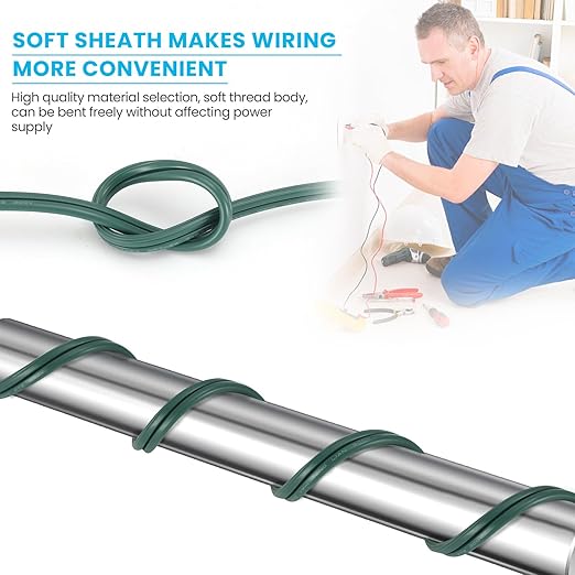 SPT-2 Wire 18 Gauge 100 Ft And 6 Vampire plugs,Is a Flexible Two Core Parallel Connection Cable for light Strings And low Voltage Equipment Suitable for Indoor And Outdoor Can Be Directly Buried Green