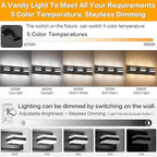 SOLFART 5 Color Temperature Adjustable Black 3 Lights Bathroom Vanity Fixtures, LED Vanity Light Over Mirror, Bathroom Light Fixture for Vanity