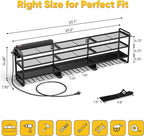 49.5" W Large Power Tool Organizer Wall Mount with Charging Station, 4-Tier Heavy Duty12 Cordless Drills Holder Load 600 lb, Tool Battery Storage Rack Built in 8 Outlet Power Strip for Garage
