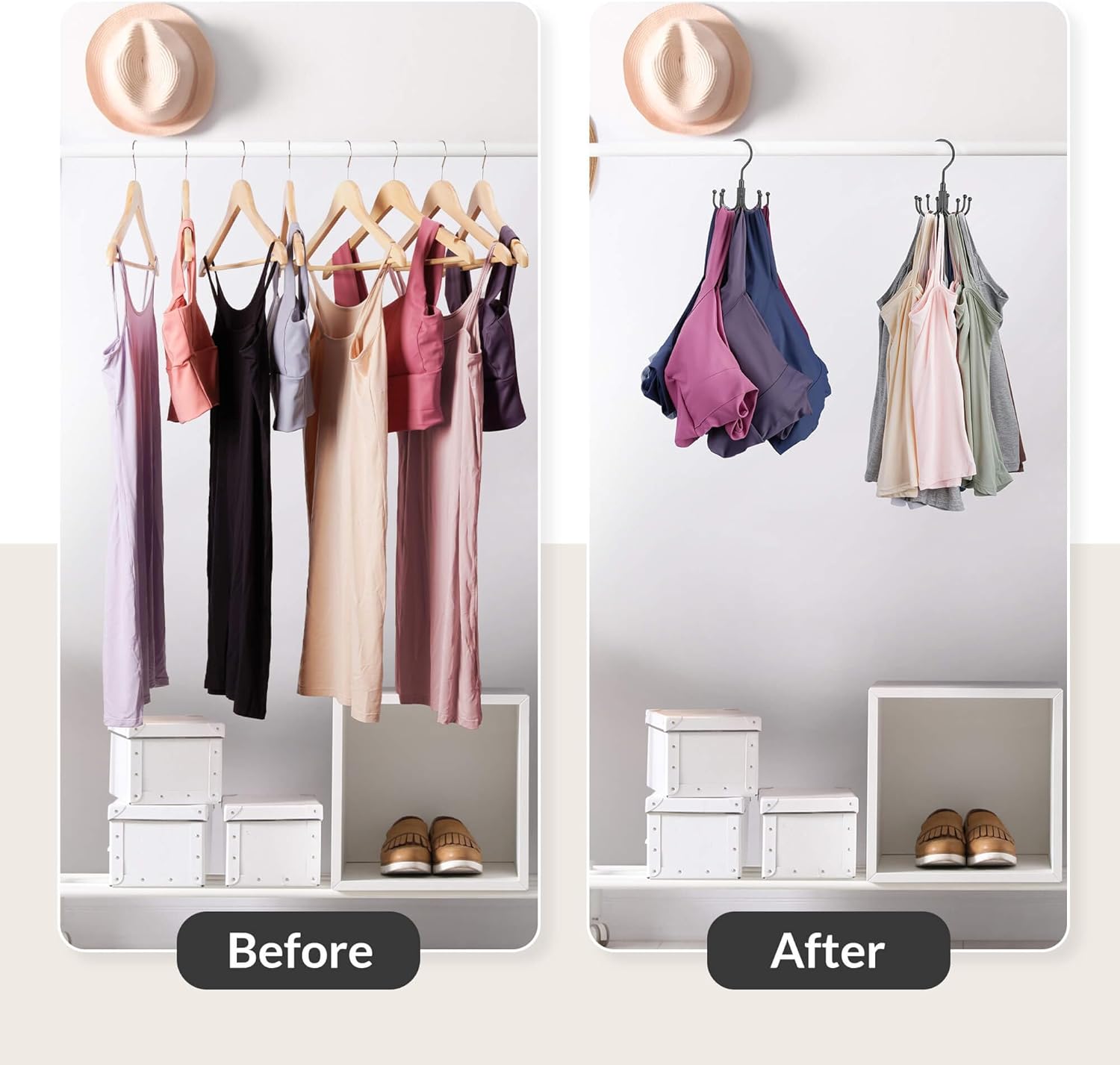 ZEDODIER Tank Top Hanger, Rotatable Bra Organzier for Closet, Max 24 Storage Capacity Sport Bra Holder, Metal Space Saving Closet Organizers and Storage, Black