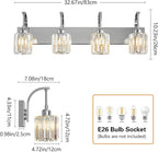 4-Light Crystal Vanity Light, Modern Chrome Bathroom Wall Sconce with K9 Crystal Shades, 32.67" Long Over Mirror Lighting for Vanity, Makeup, Hallway, Elegant & Easy Install