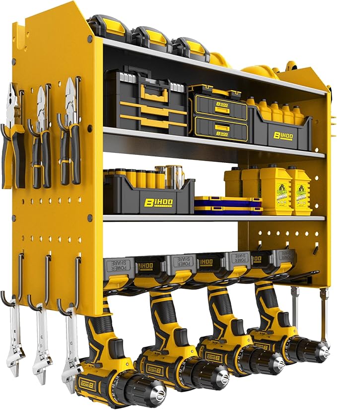 Power Tool Organizer Wall Mount, 4 Tier Tool Organizer For Space Saving,Used For Electric Drills, Saws And Toolbox Parts, Wall Hooks