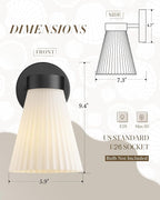 Bathroom Wall Sconce Set of Two, HWH Wall Vanity Light with Frosted White Striped Shade, Industrial Wall Lamp Matte Black for Bathroom Doorway, 5HZG97B-2PK BK