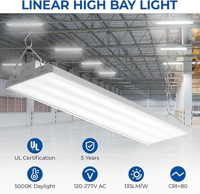 CINOTON 4FT 210W LED Shop Light with 28350LM, 0-10V Dimmable Linear High Bay Lighting with 5000K, 120-277V 135LM/W Commercial Hanging Lights for Garage Office Warehouse Workshop Factory UL Listed