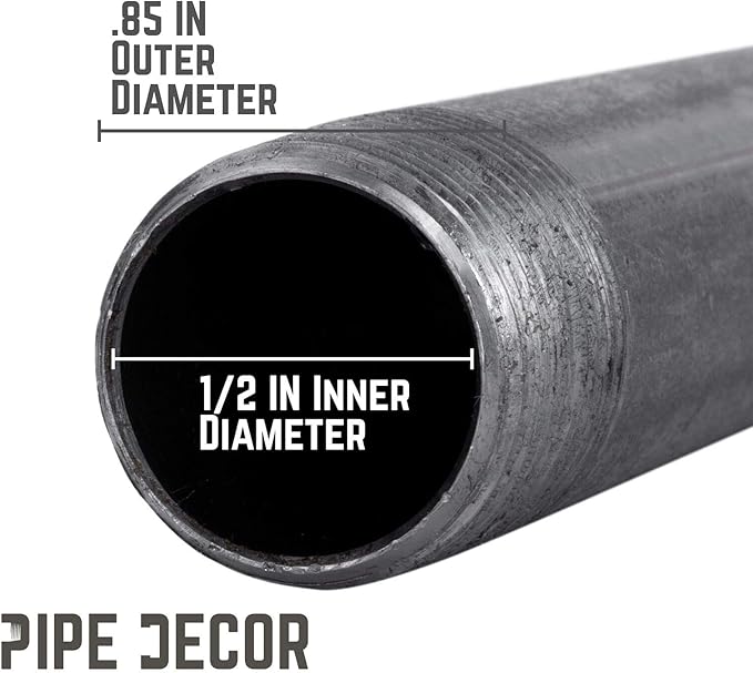 Pipe Decor 1/2” x 1” Malleable Cast Iron Pipe Close Nipple, Industrial Steel Grey Fits Standard Half Inch Black Threaded Pipes Nipples and Fittings, Build Vintage DIY Furniture, 10 Pack