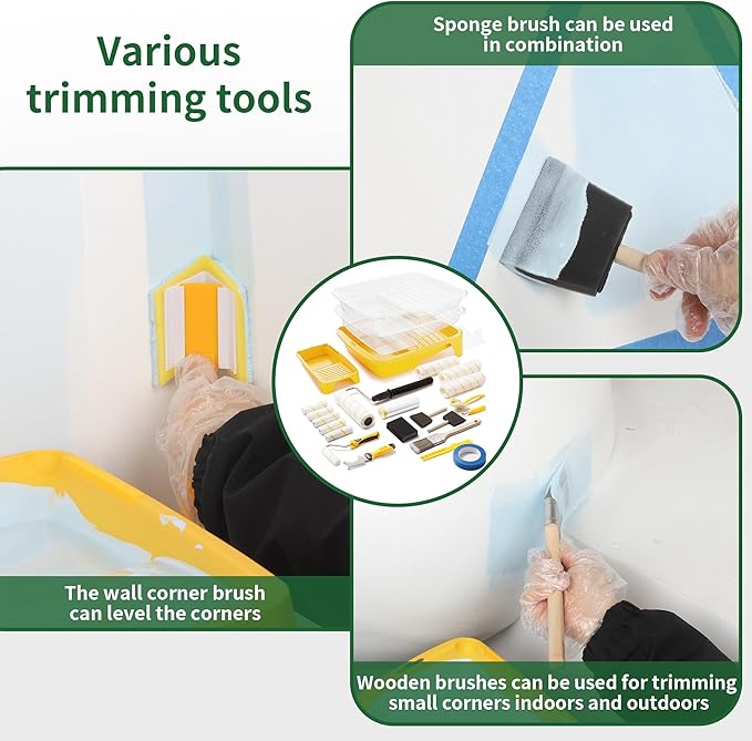 VOOMEY Paint Roller Kit, 12 Inch Paint Tray, 9-Inch Paint Roller Extension Pole, Small Paint Roller, Paint Brush, 28 Piece Set,Great for Professional Painters and Home Decoration