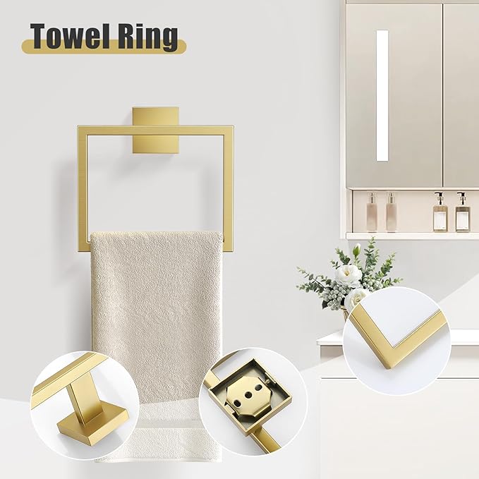 YACVCL 5-Pieces Brushed Gold Bathroom Hardware Accessories Set Stainless Steel Bathroom Towel Bar Set Towel Holder Set for Bathroom,Upgraded Toilet Paper Holder with Shelf,Wall Mounted 23.6"