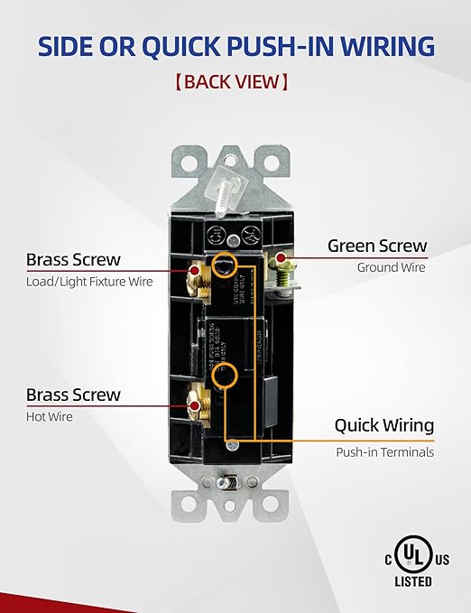 AIDA Single Pole Rocker Decora Light Switch, 15 Amp Self-grounding Electrical Light Switches, Residential Grade, UL Listed (10 Pack, Glossy Black)