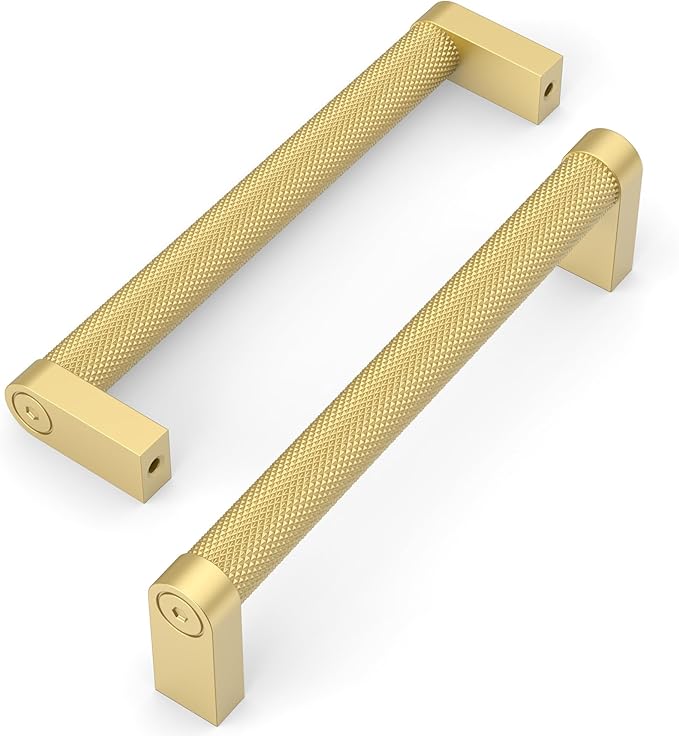 Amerdeco 10 Pack Brushed Gold Knurled Cabinet Pulls 5 Inch Hole Centers Kitchen Cabinet Handles Hardware Kitchen Handles for Cabinets Handles ZH0064