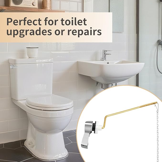 jamini Universal Side Mount Toilet Handle Kit - Durable Brass Lever with Chrome Finish, Adjustable Arm & Stainless Steel Flapper Chain for Most Toilets