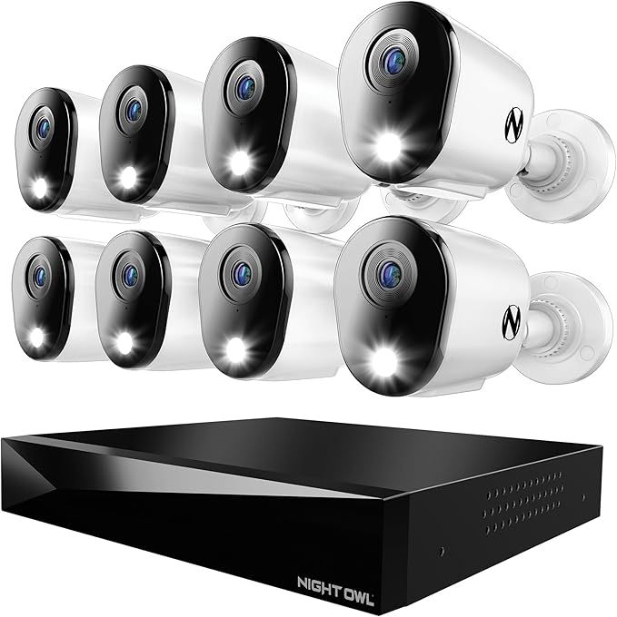 Night Owl 2-Way Audio 12 Channel DVR Video Home Security Camera System with (8) Wired 4K HD Indoor/Outdoor Deterrence Cameras and 2TB Hard Drive (Add up to 4 Wi-Fi Cameras) (8 Camera)