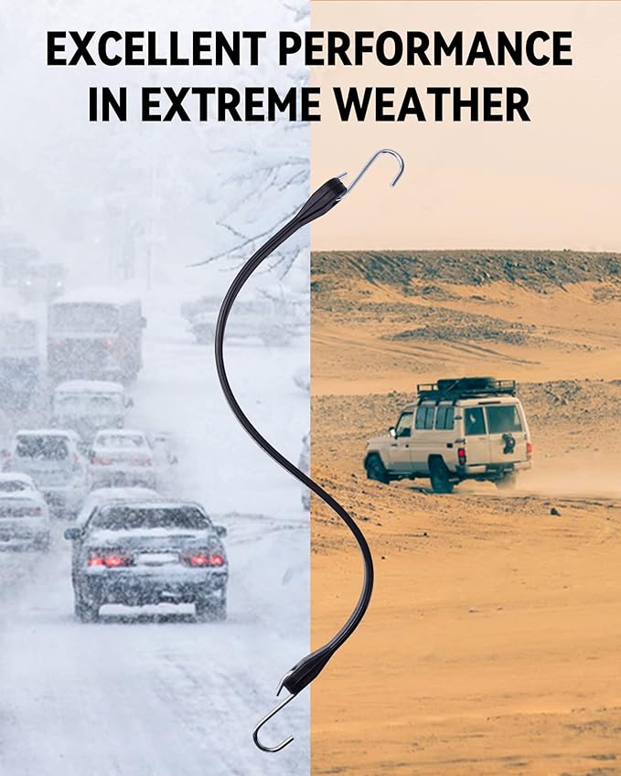 31'' Rubber Bungee Cords Heavy Duty Outdoor with 55.8" Max Stretch & Over 176 lbs Load, 100% EPDM Black Bungee Straps with Crimped S Hooks for Cargo, Tarps, Truck, Motorcycle, Weatherproof (10 Pack)