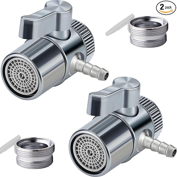2 Pack Countertop Water Filter Diverter Valve with Barb Connector, Faucet Diverter Adapter for 6mm, 8mm, 9.5mm Tubing or Hose, Compatible with Standard Kitchen Faucets