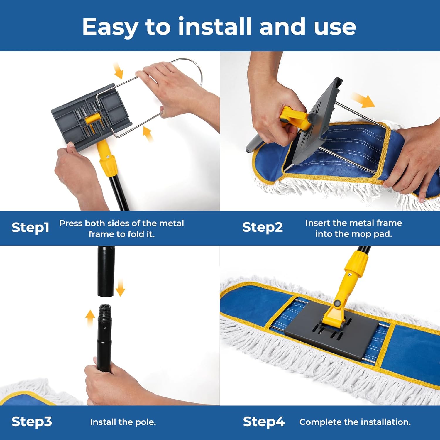 24" Dust Mop for Hardwood Floors and Large Areas - with 2 Cotton Pads, Wet and Dry Mop for Daily Cleaning in Homes, Garages and Commercial Spaces