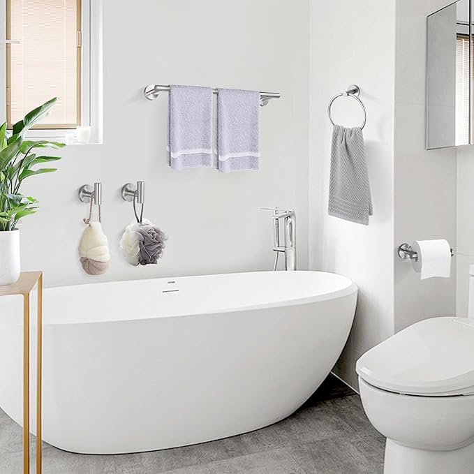 TURS 5 Piece Bathroom Hardware Set Brushed, SUS304 Stainless Steel Bath Towel Bar Set, 24 Inch Bathroom Accessories Kit Wall Mounted